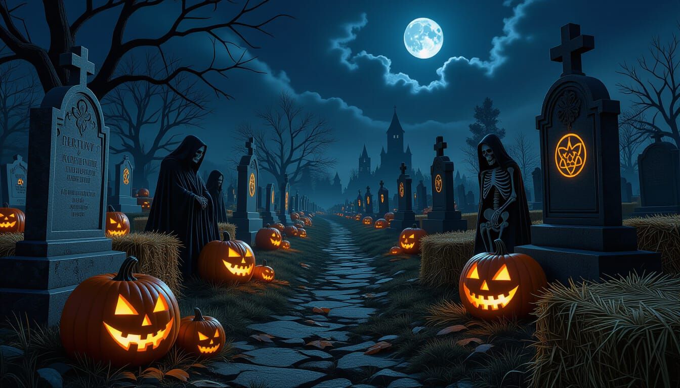 Eerie Cemetery Festival of the Dead at Night