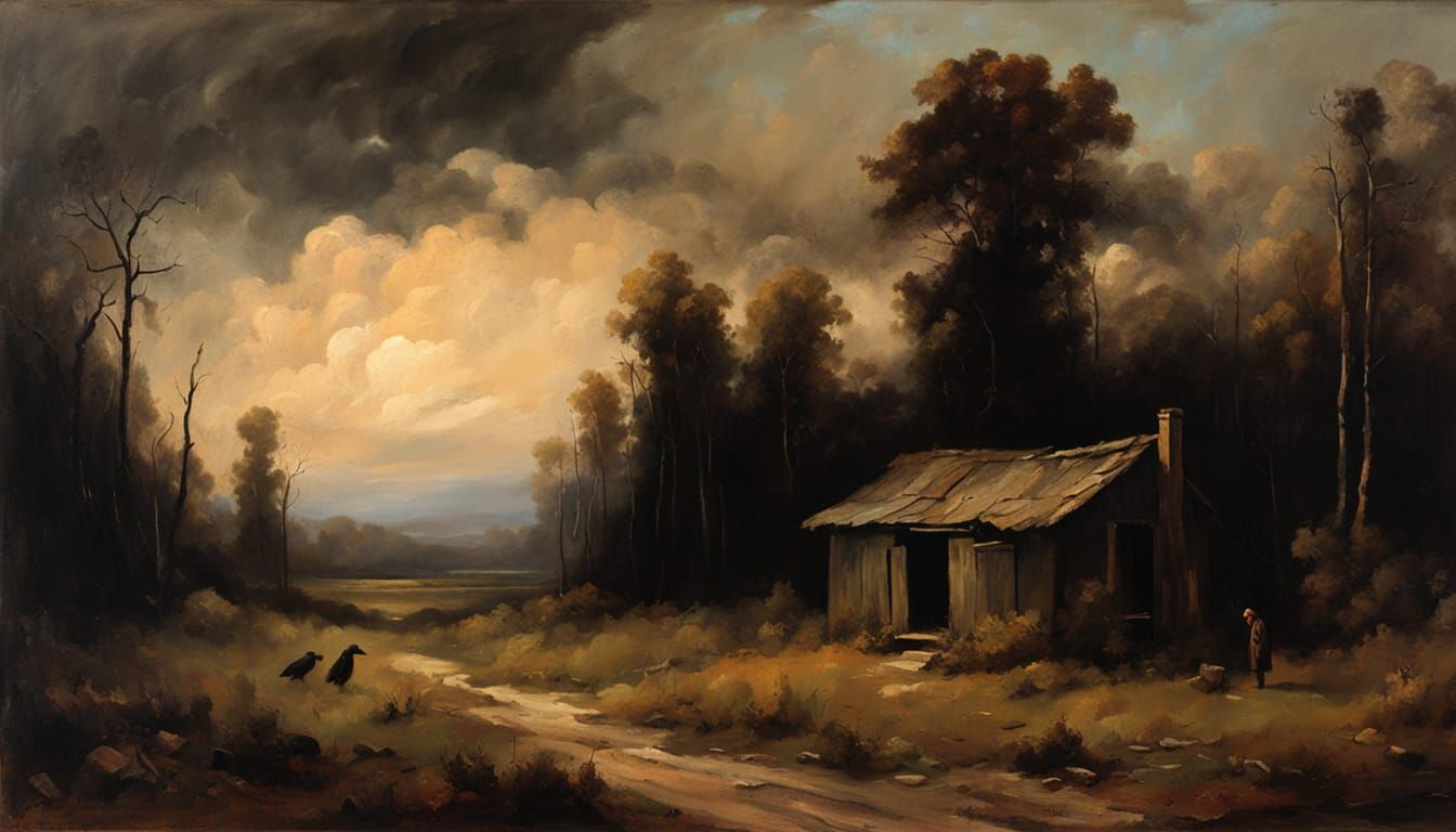 Melancholic Forest Scene in Oil Painting Style