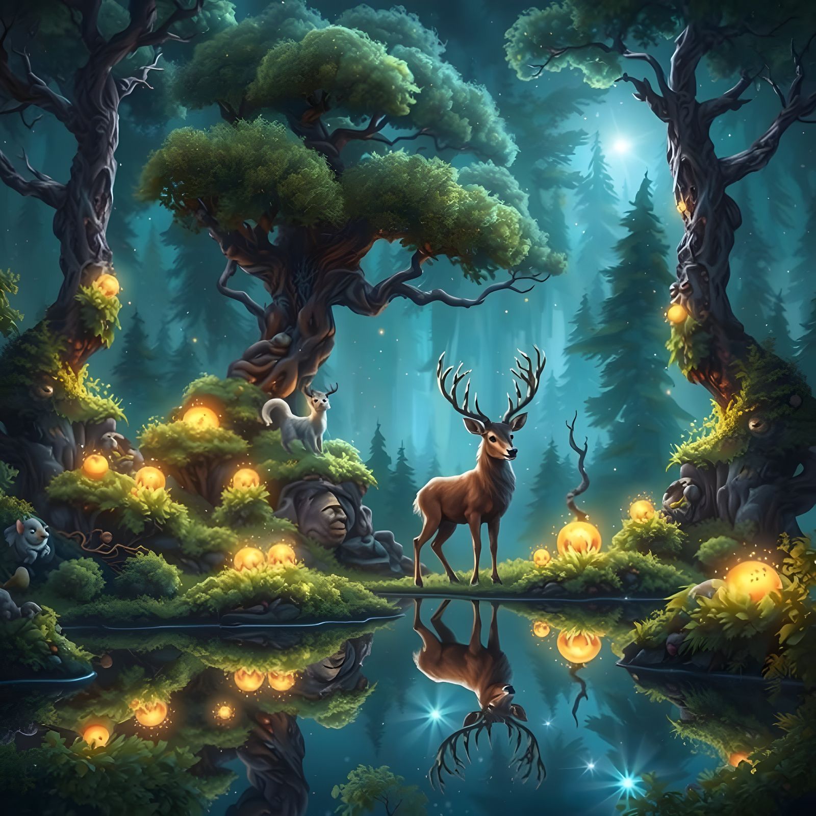 Surreal Forest Scene in Magical Bob Ross Style