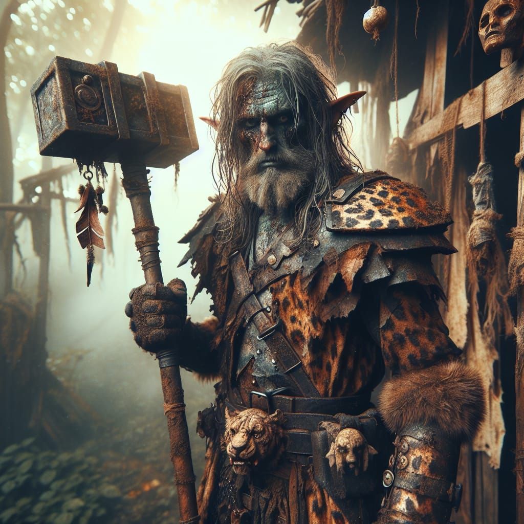 Weathered Elf Warrior in Dystopian Swamp