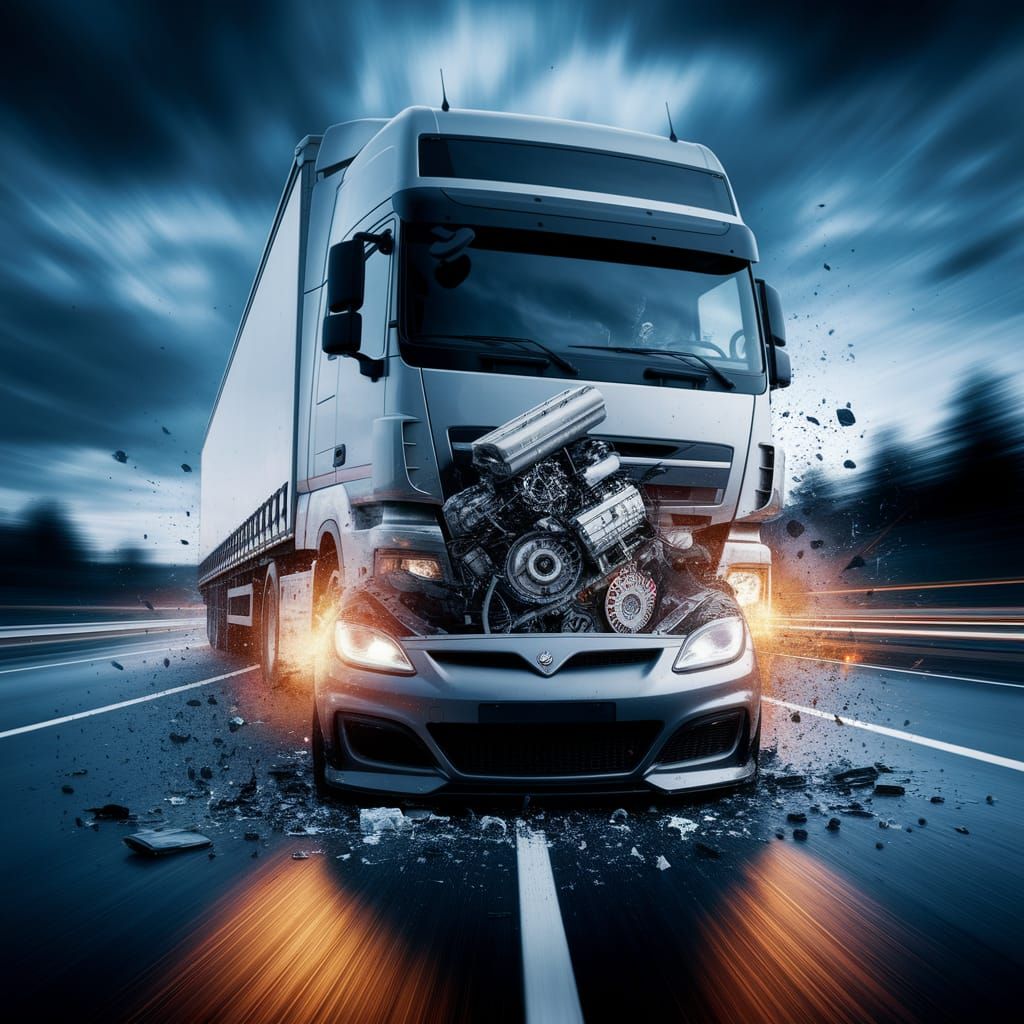Truck and Car Collision Frozen in Time