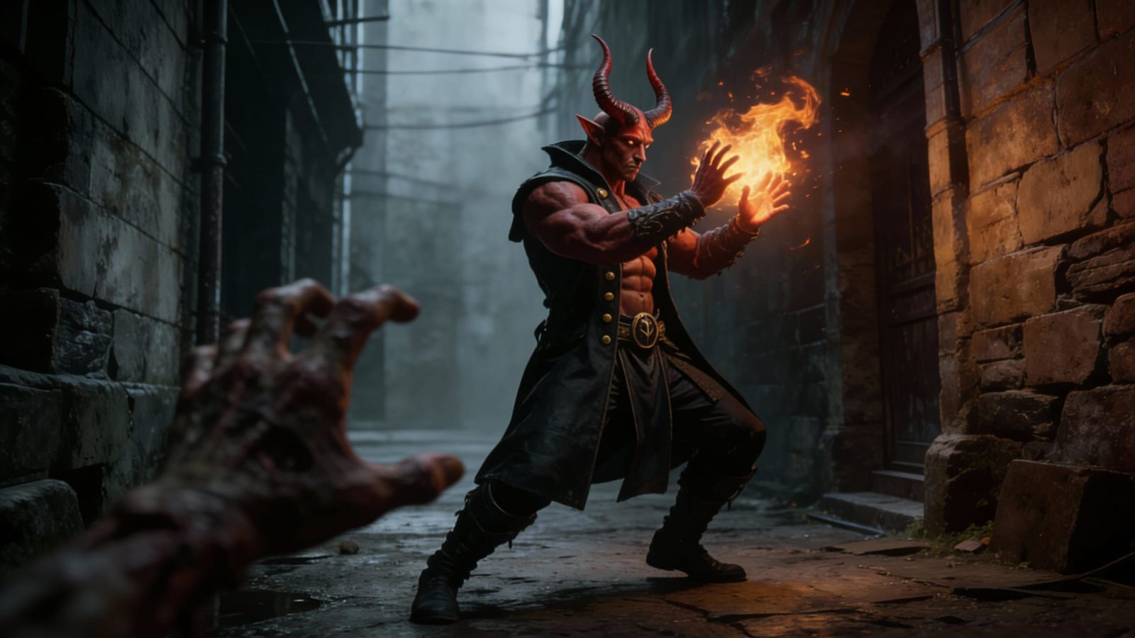 Majestic Tiefling Warrior with Wings in Dramatic Lighting