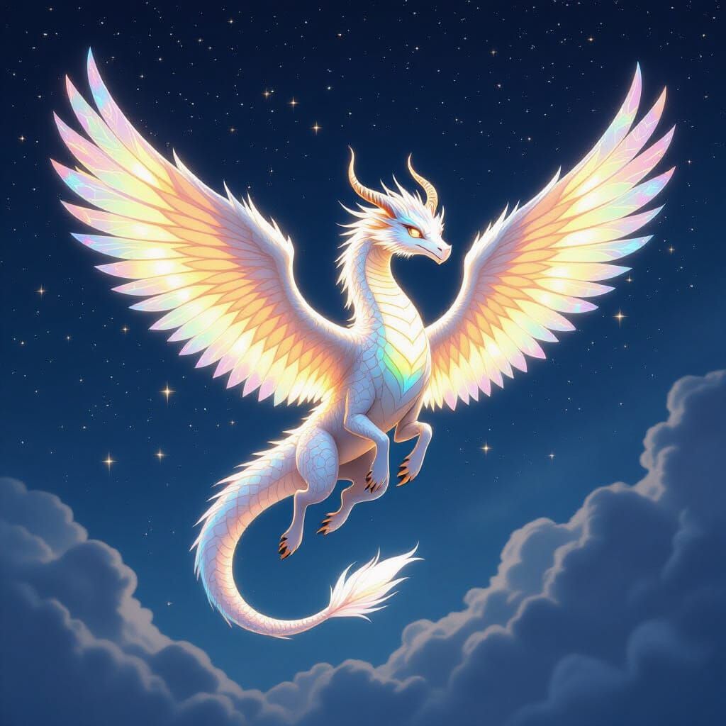 Luminous Dragon Soaring Through Night Sky
