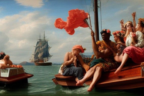 Woman on Boat in Parking Lot