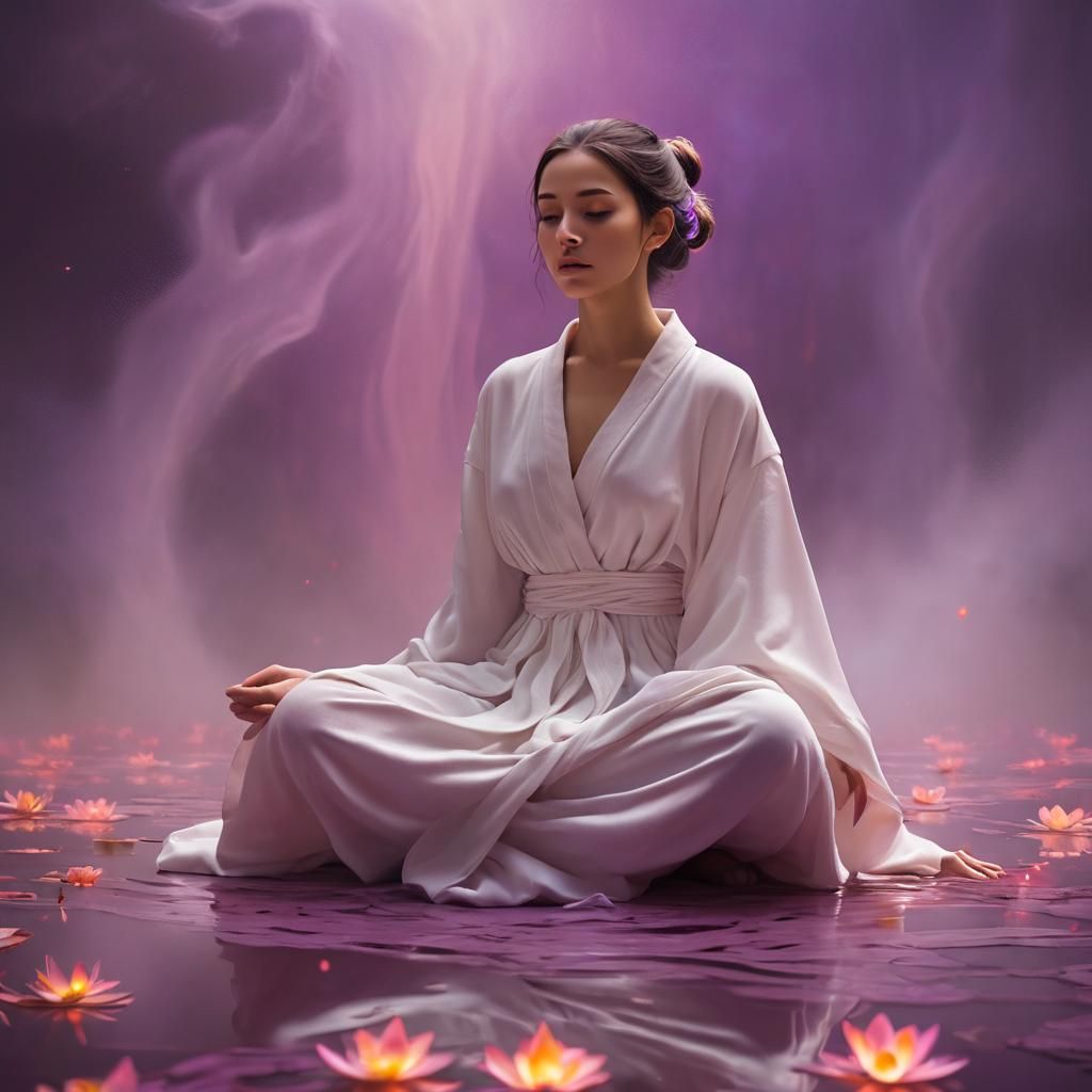 Mystical Woman Meditating in Surreal Digital Art
