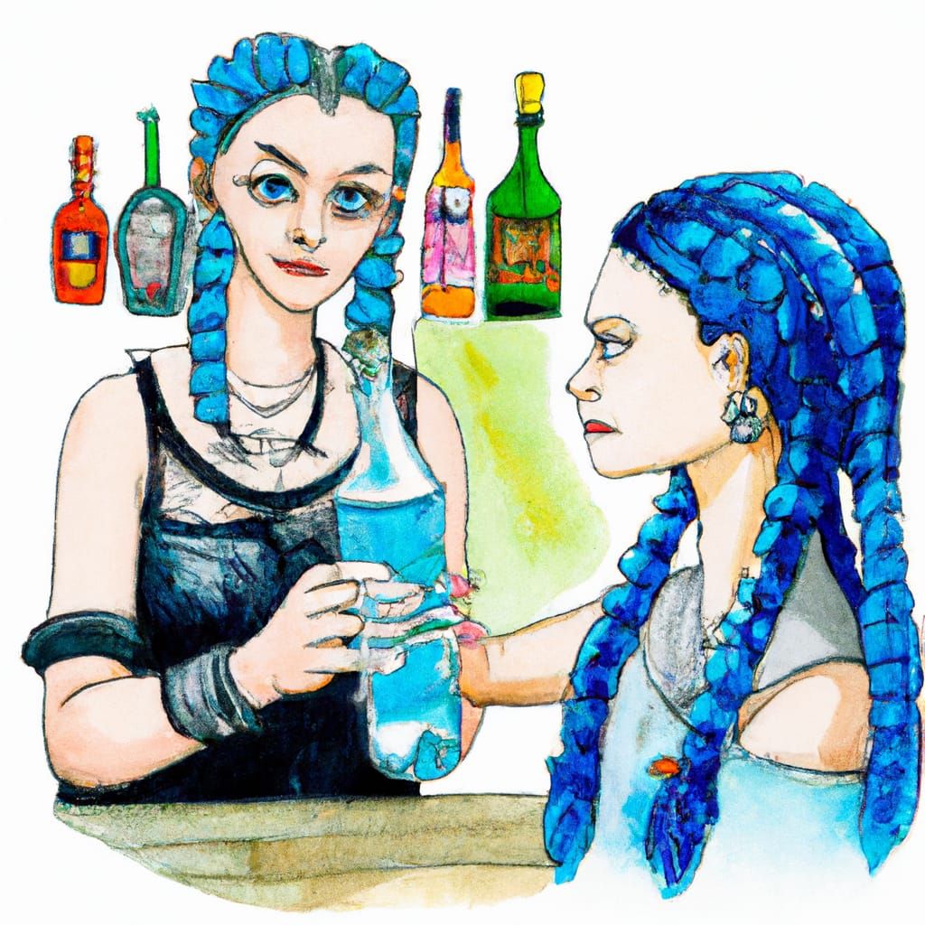 Biopunk Bartender Serving Sambuca in Watercolor