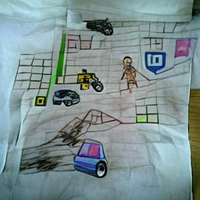 Child's Drawing of a Grand Theft Auto Scene
