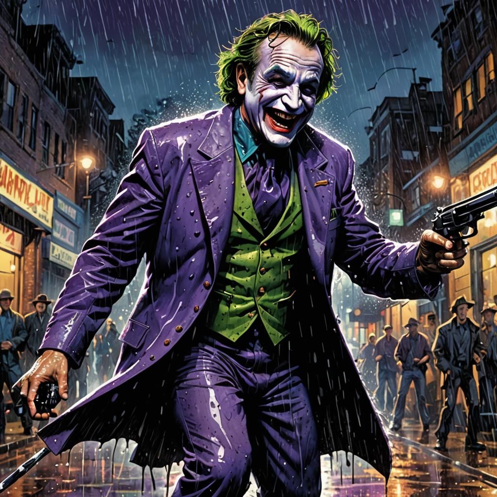 The Joker Dancing in Rain: Comic Book Art
