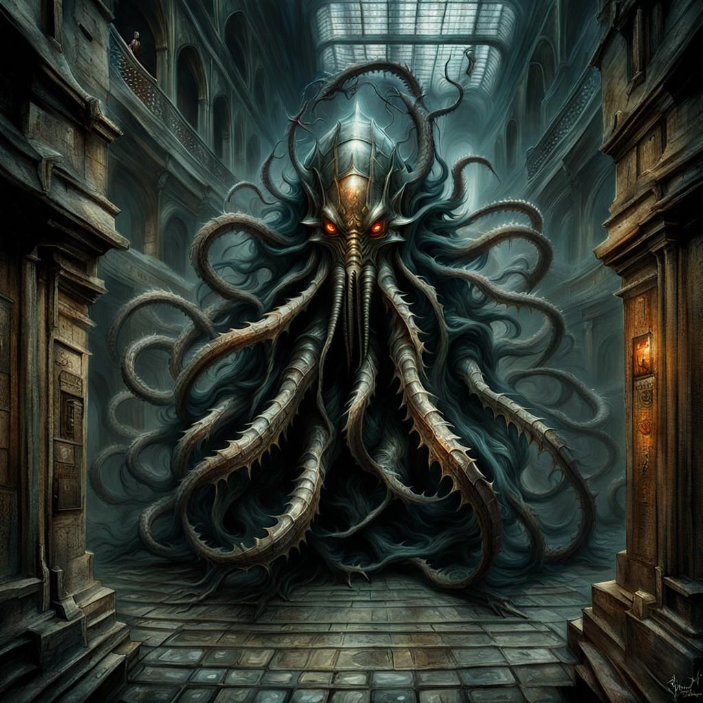 Surreal Tentacled Creature Breaks Free: Digital Matte Painti...