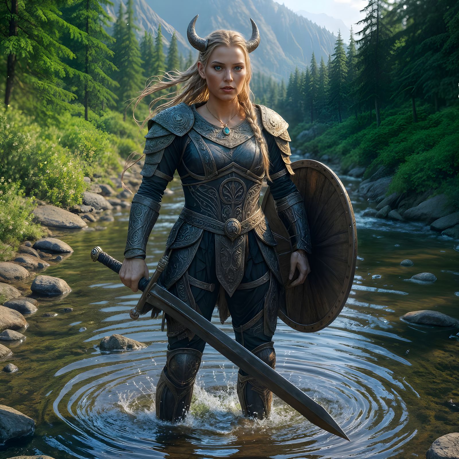 Viking Woman on Boat, Concept Art Portrait
