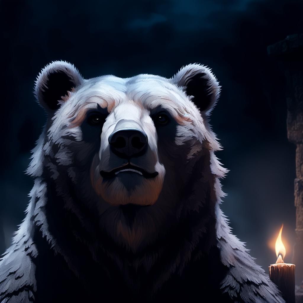 Angry Bear in Medieval Dungeon, Dark Fantasy Art