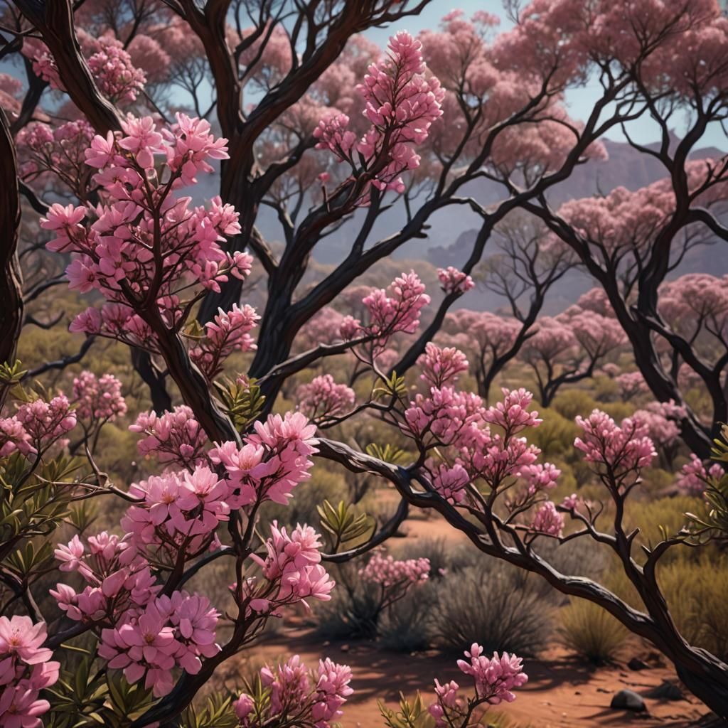 Pink Acacia Melanomas in Outback as Matte Painting