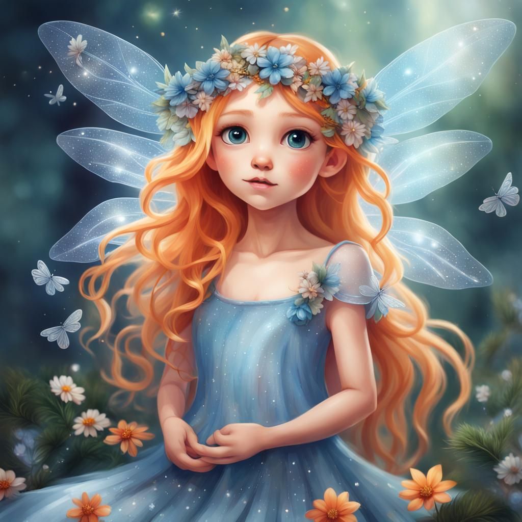 Sparkly Fairy with Dragonfly Wings in Ethereal Forest