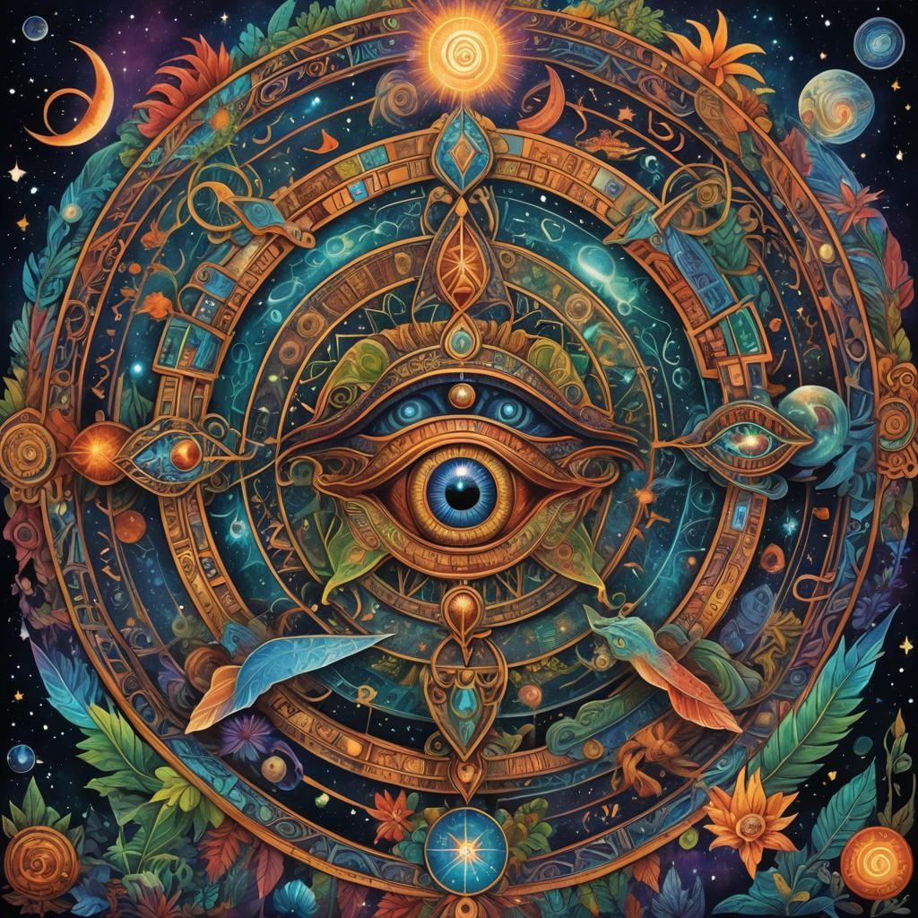 Cosmic Illustration of Intuition and Zodiac Signs