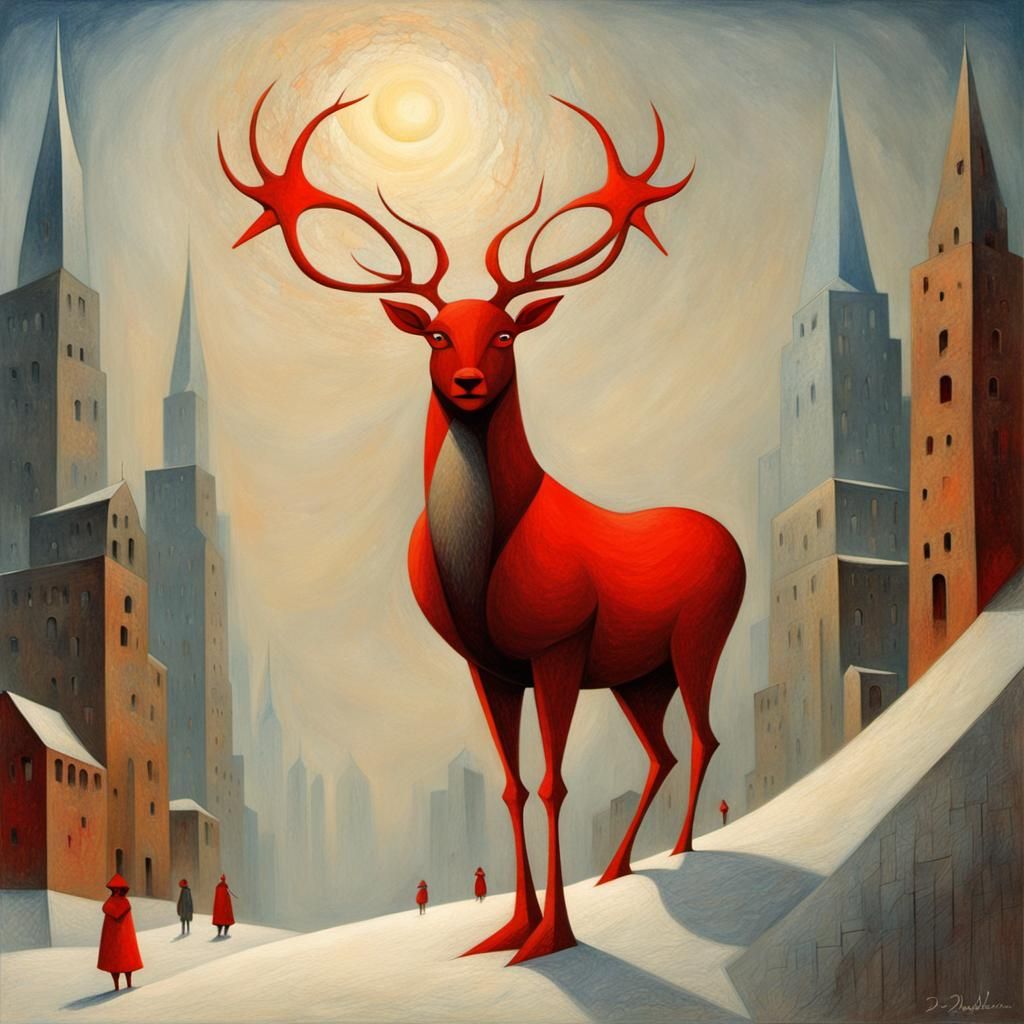 Rudolph the Red-Nosed Reindeer in Abstract Cubist Style