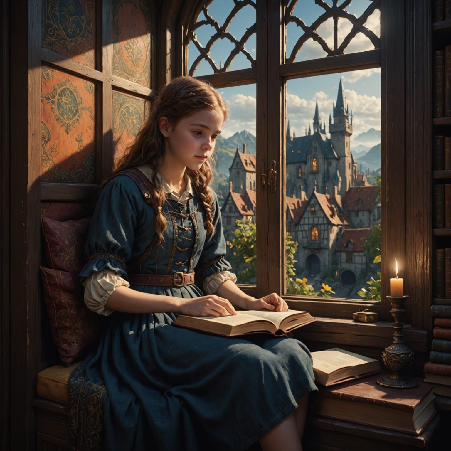 Cozy Girl Reading Book: Fantasy Concept Art