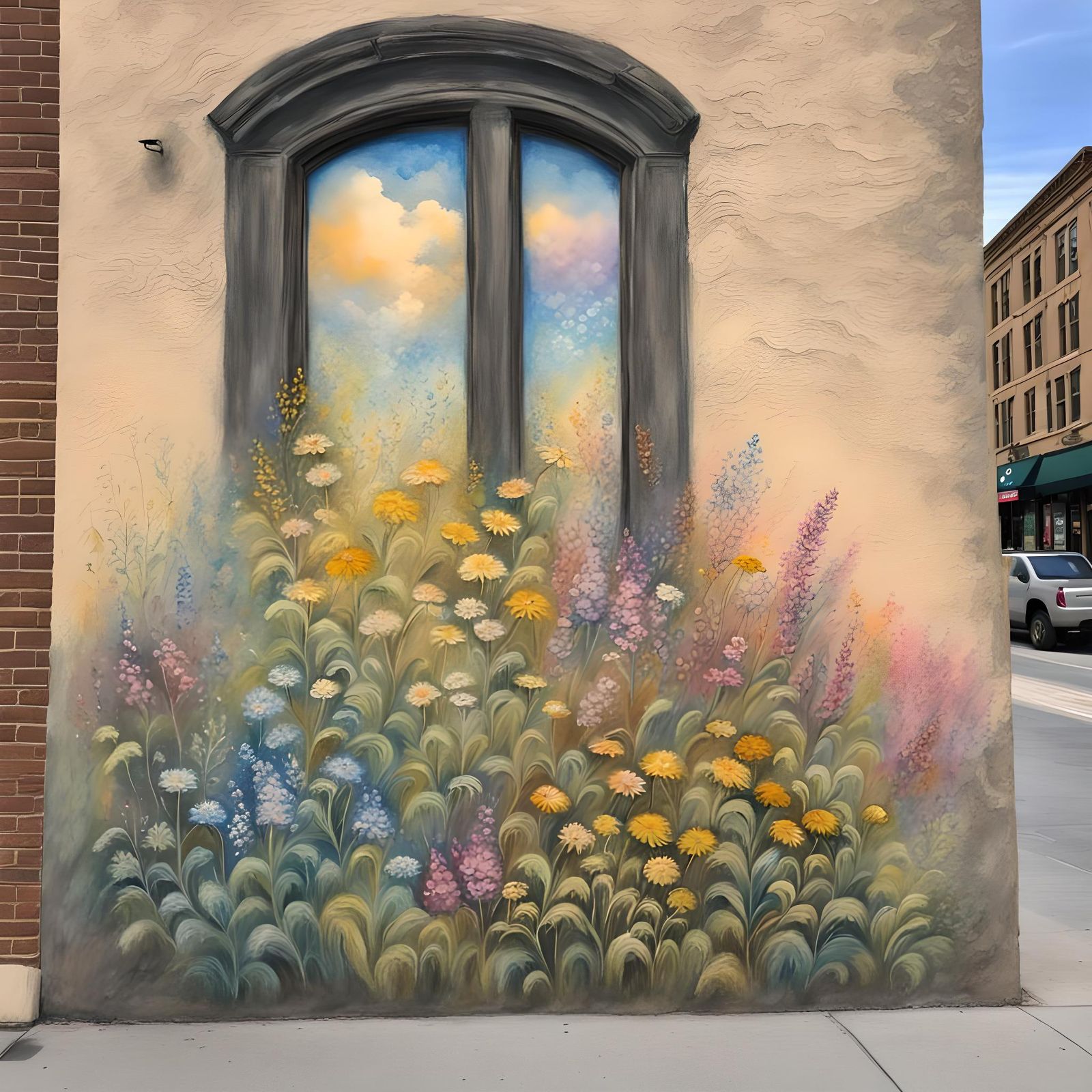 Wildflower Chalk Art on Downtown Wall