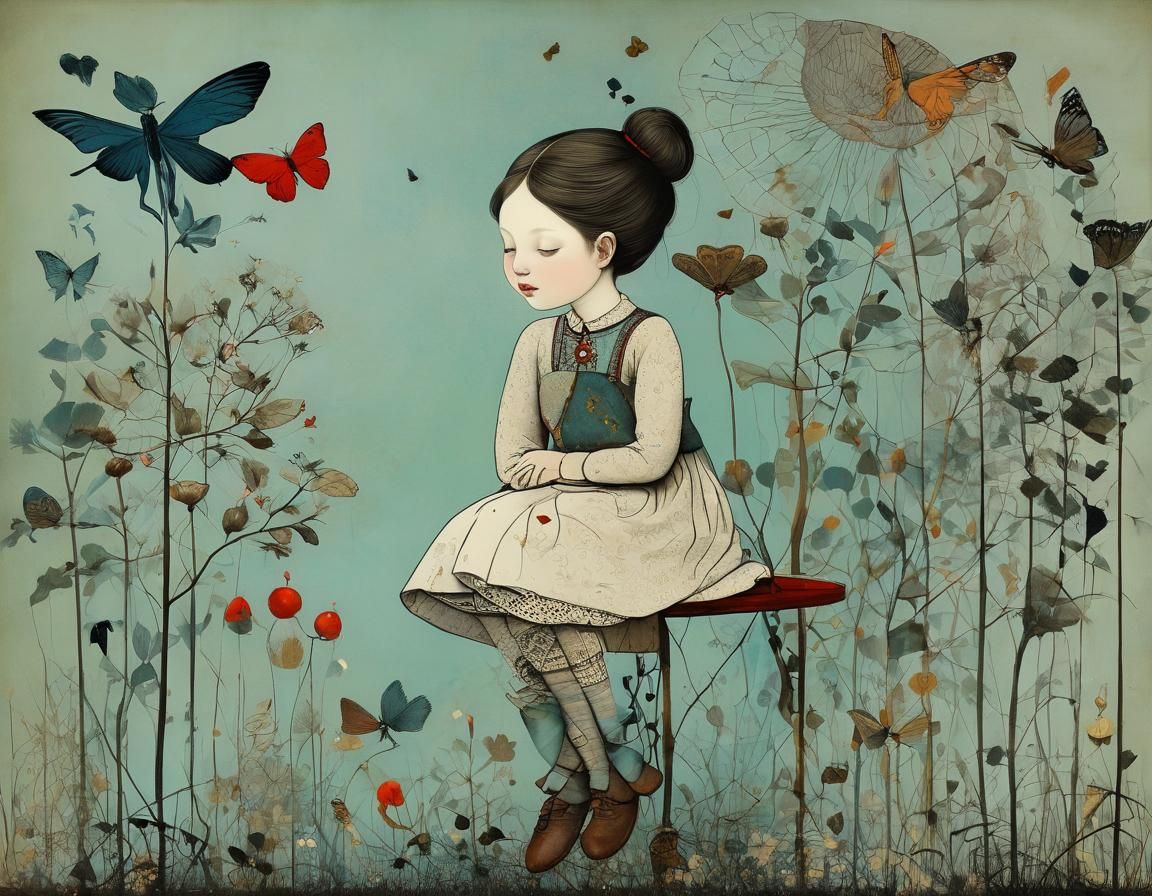 Dreamy Child, Surreal Collage and Graphic Art Style