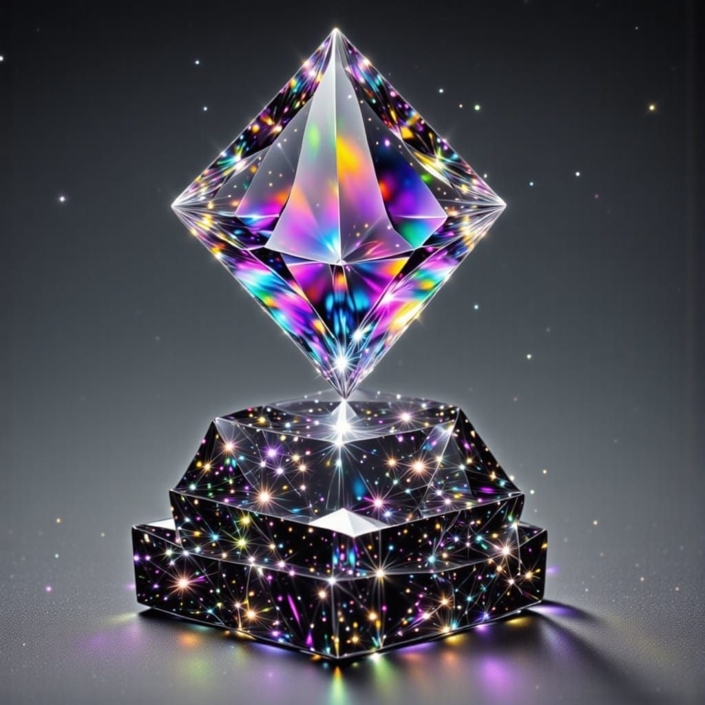 Psychedelic Glass Bird Sculpture on Obsidian Gem Pillars