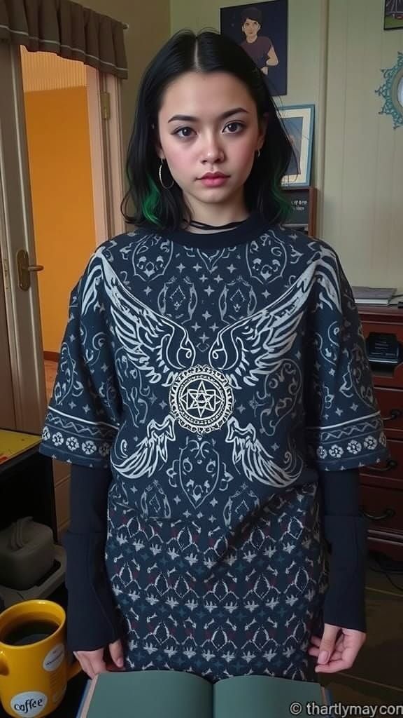 Whimsical Emo Girl with Wings Tattoo in Anime Style