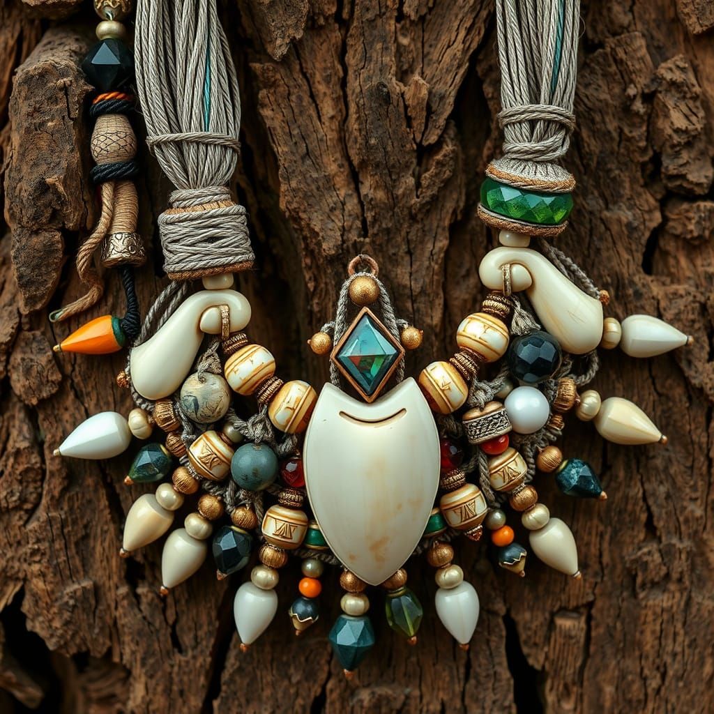 Intricate Shamanic Necklace with Gemstones and Ivory