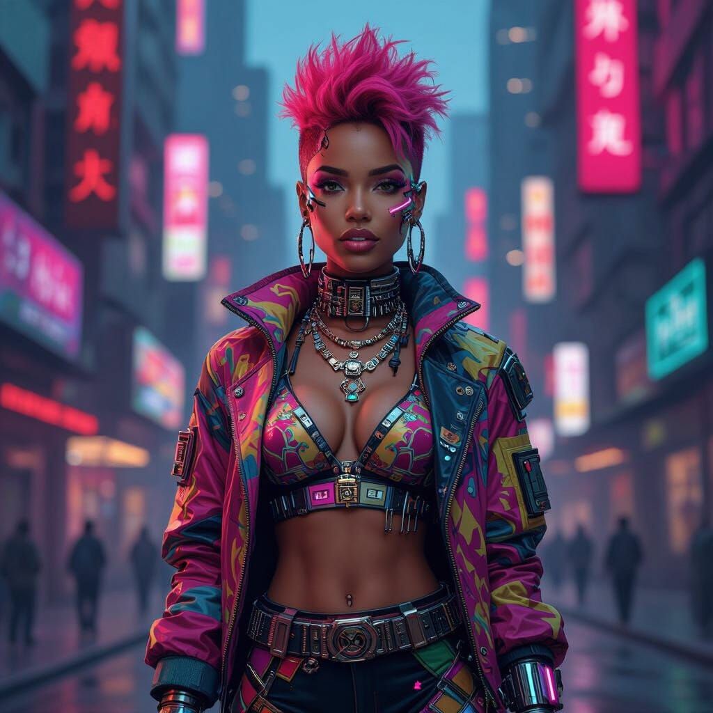 Cyberpunk Portrait with Neon Accents in Digital Art Style