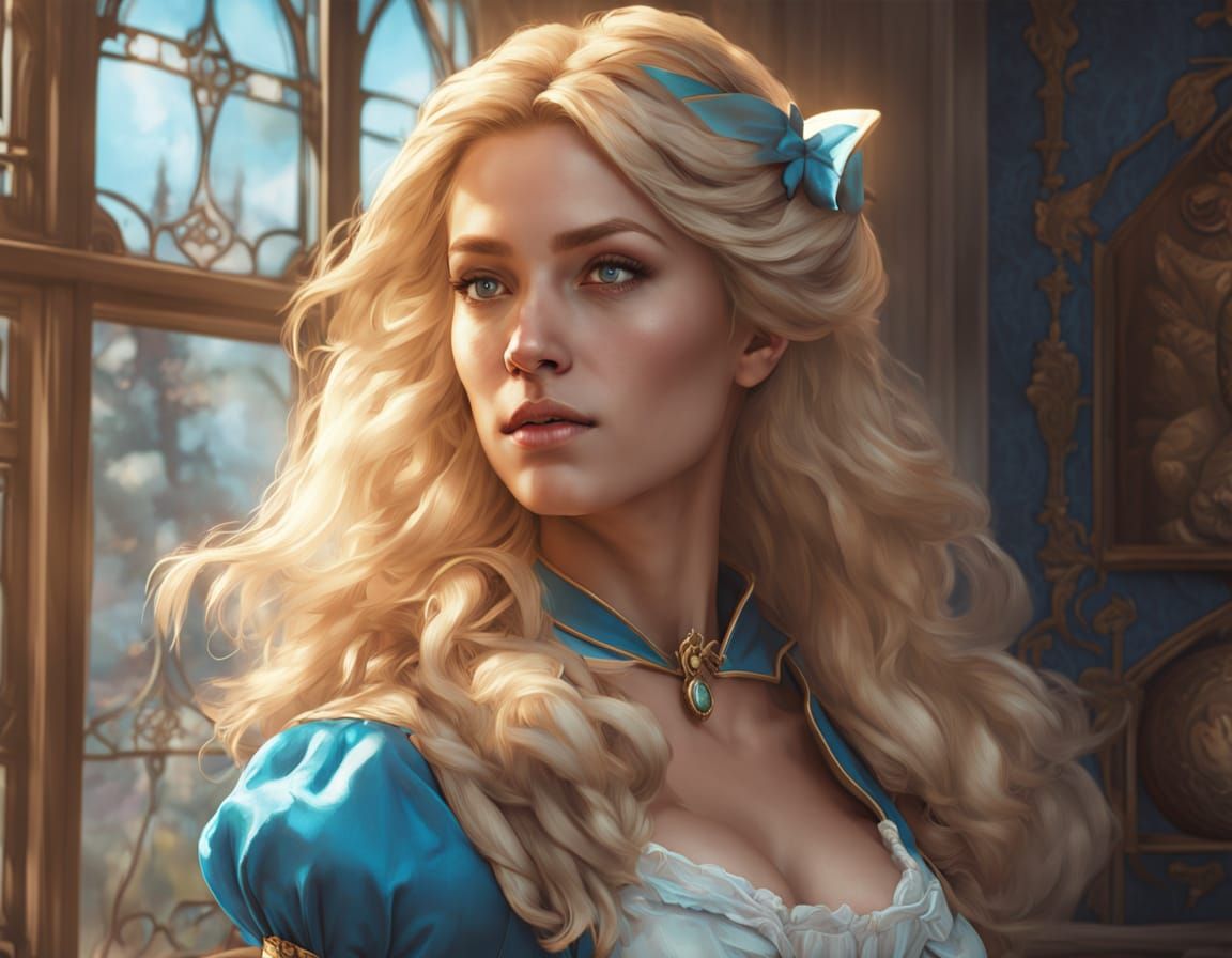 Blonde Woman in Wonderland-Style: Hyperdetailed Portrait