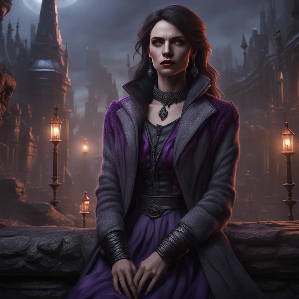 Brunette Vampire in Purple Dress: Fantasy Concept Art