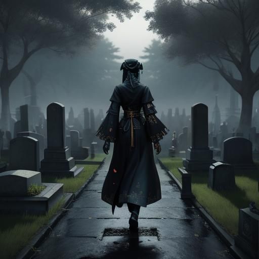 Mummy in Haunted Cemetery: 3D Anime Art