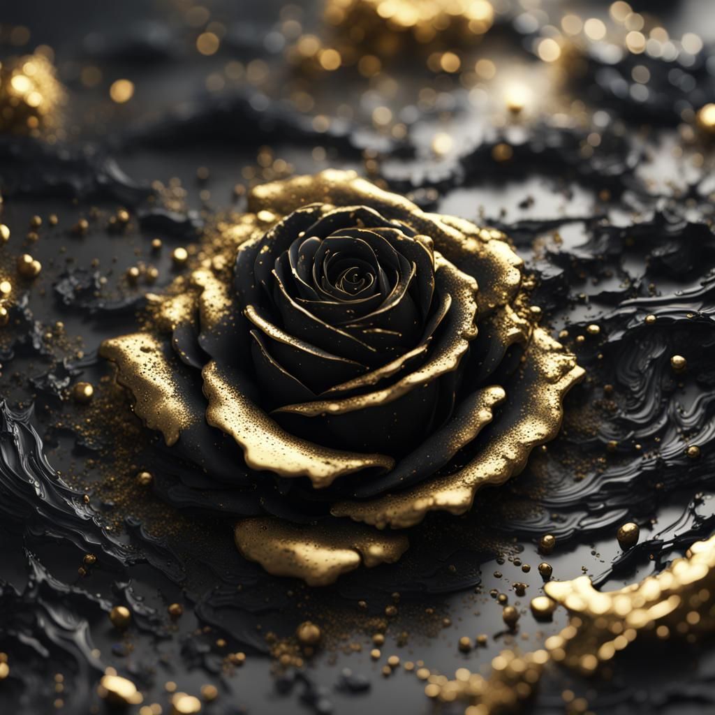 Black Rose with Gold Splatter Paint in 8k