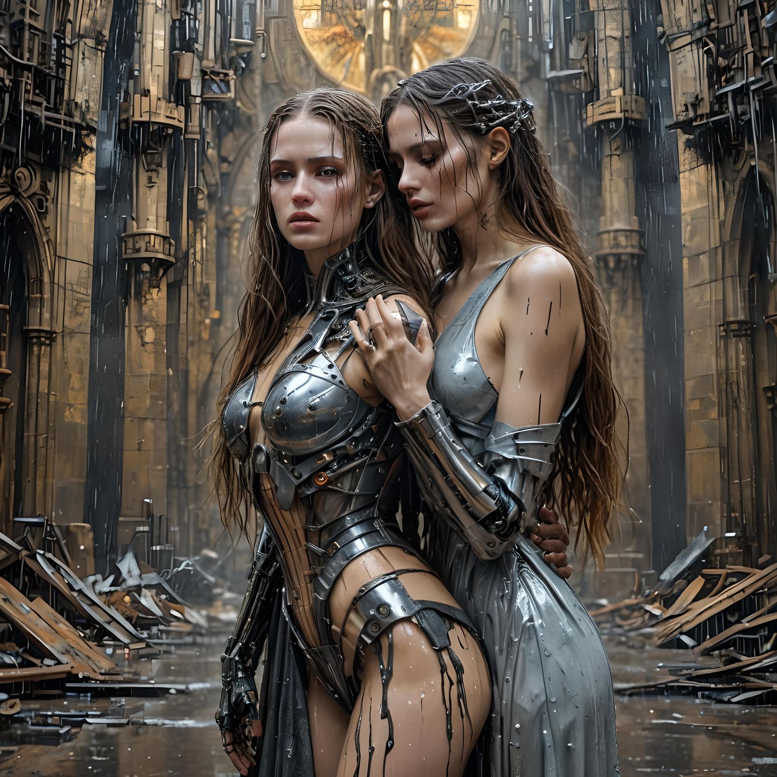 Crying Cyborg in Comforting Embrace: Sci-Fi Catholic Art