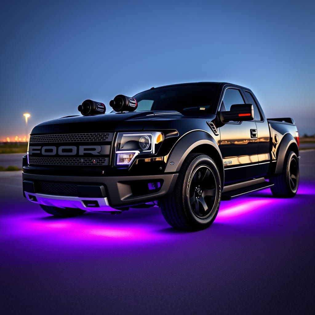 Aggressive Blacked-Out Ford Raptor with Widebody Kit