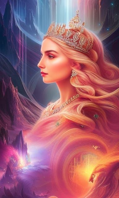 Cosmic Princess with Laser Crown: Digital Art