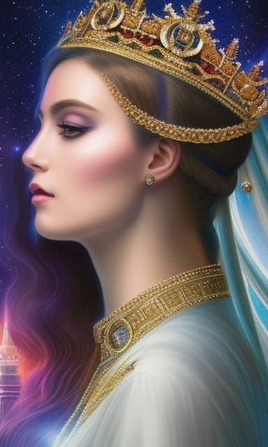 Cosmic Princess with Laser Crown: Digital Portrait