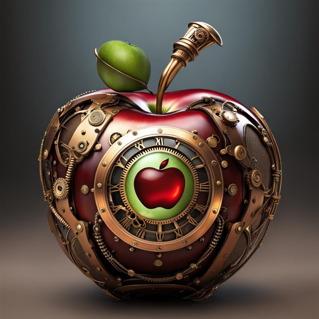 Steampunk Apple Avatar: Mechanical Fruit Design