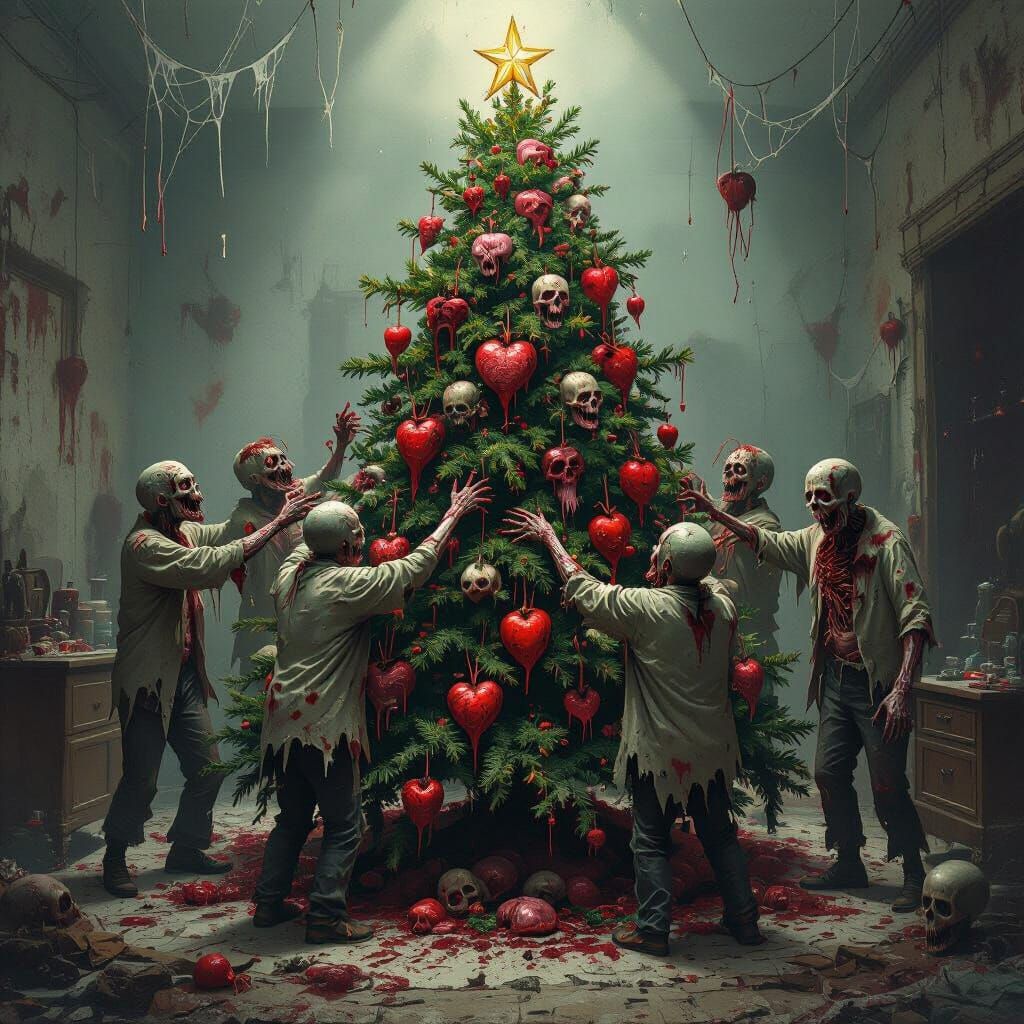 Grotesque Zombies Decorate Christmas Tree with Organs