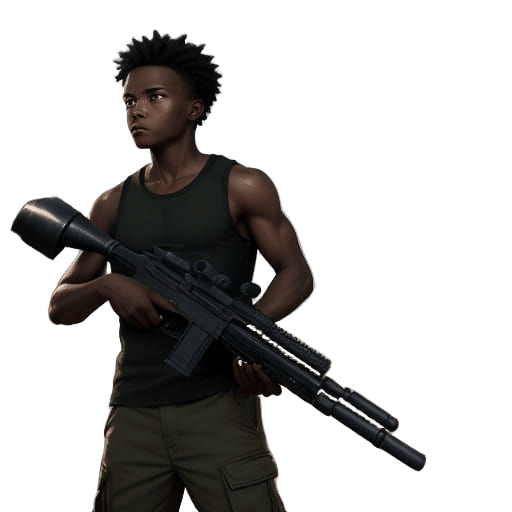 Young Black Boy in War-Torn Landscape, Hyperrealistic Concep...