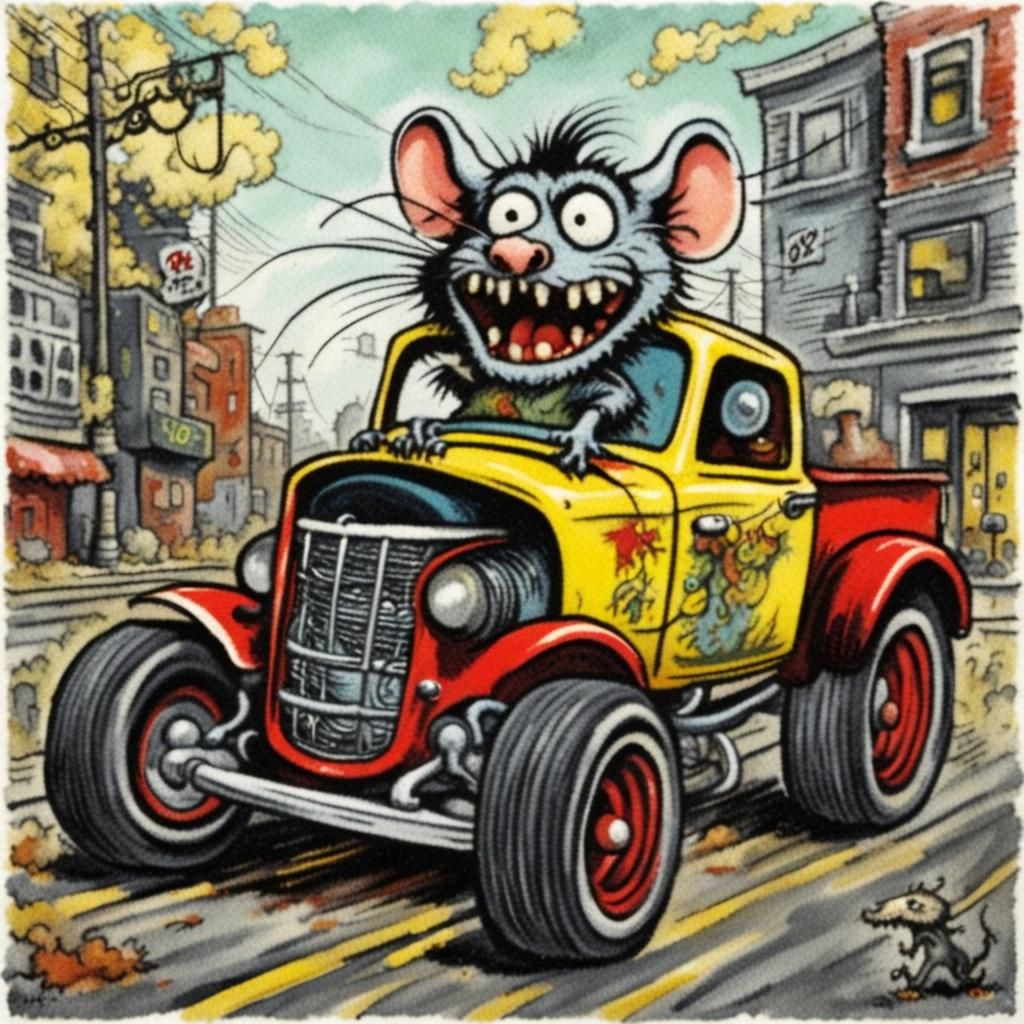 Cartoon Rat Fink Illustration in Vibrant Colors