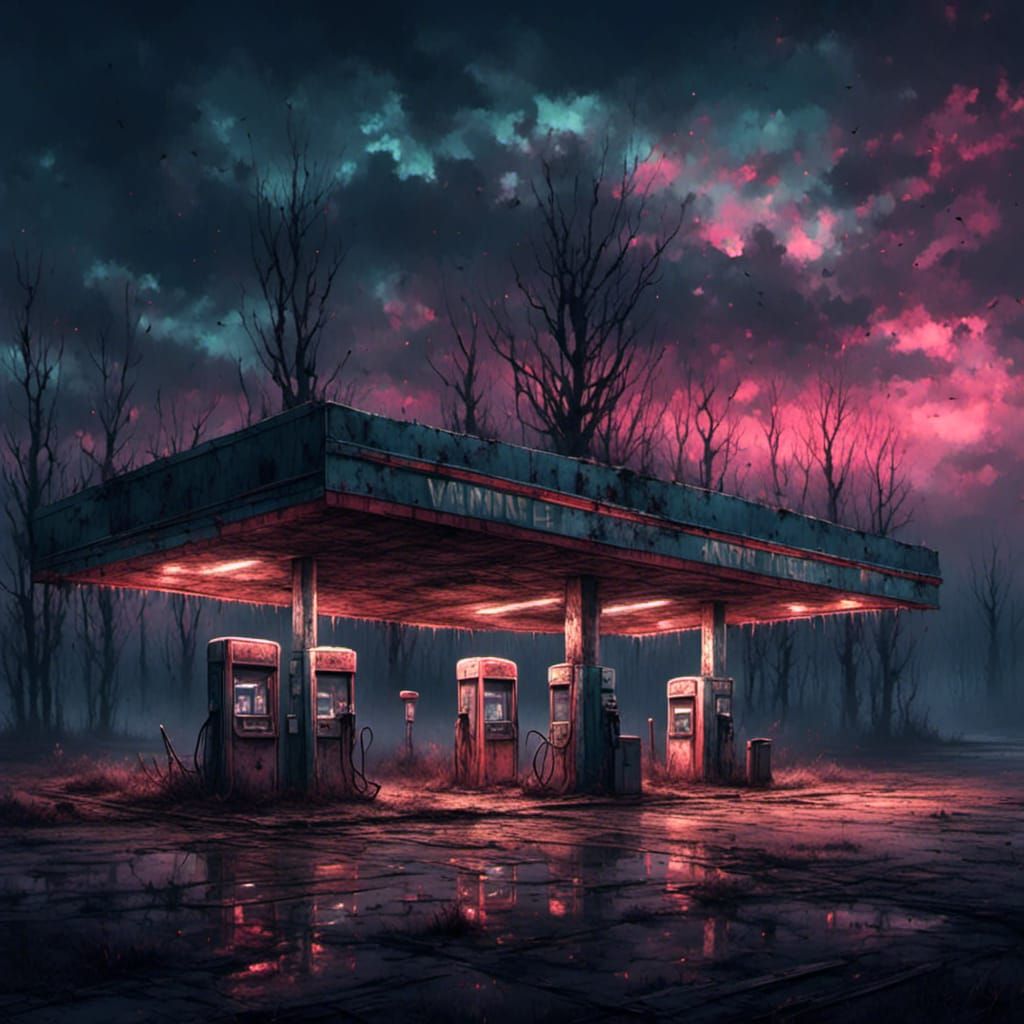 Abandoned Gas Station on Deserted Road