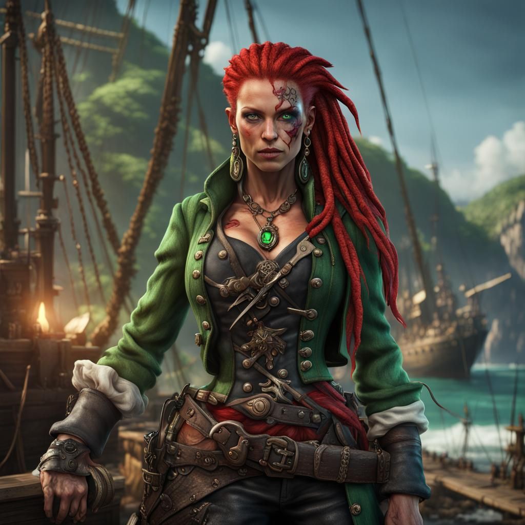 Detailed Pirate Woman Concept Art in 8K