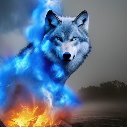 Blue Fire Wolf: Epic Digital Matte Painting