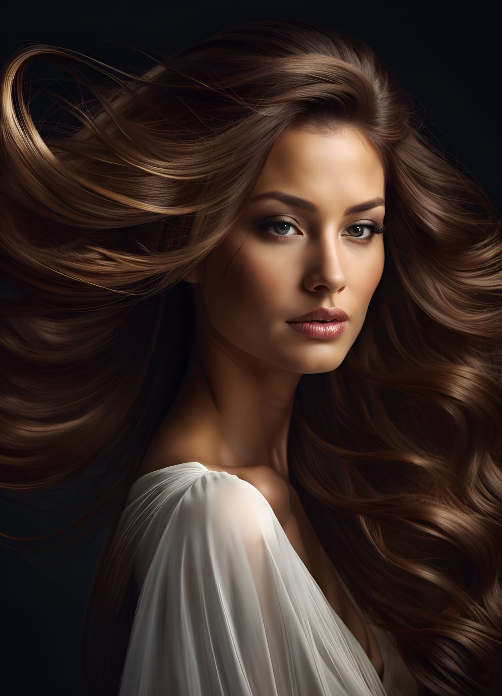 Portrait of a Beautiful Woman with Flowing Hair
