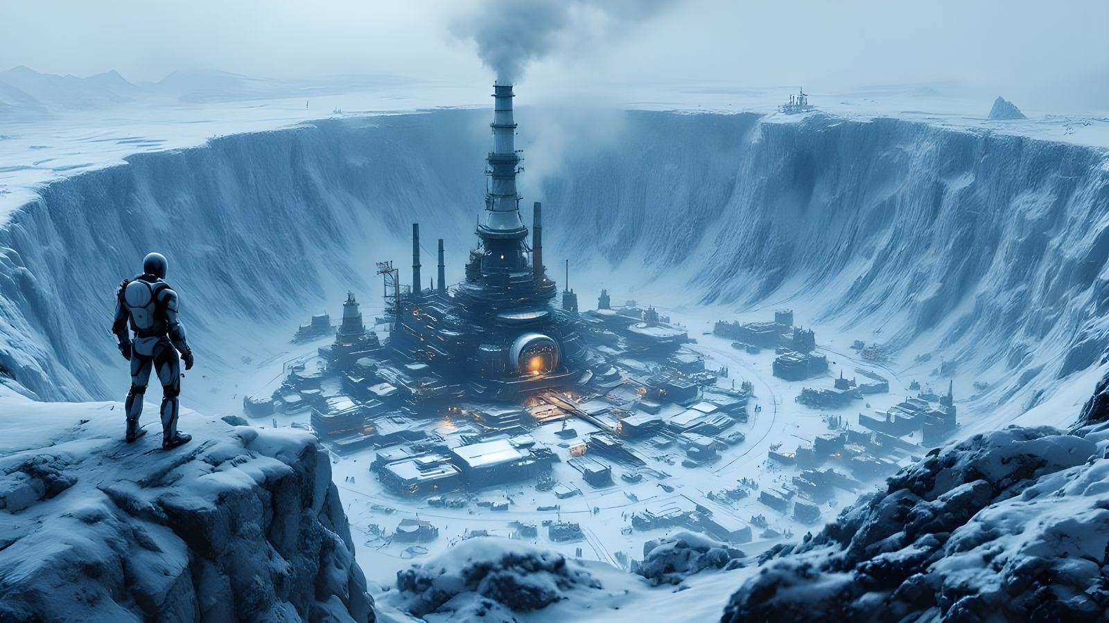 Icy Post-Apocalyptic City in Steampunk Style