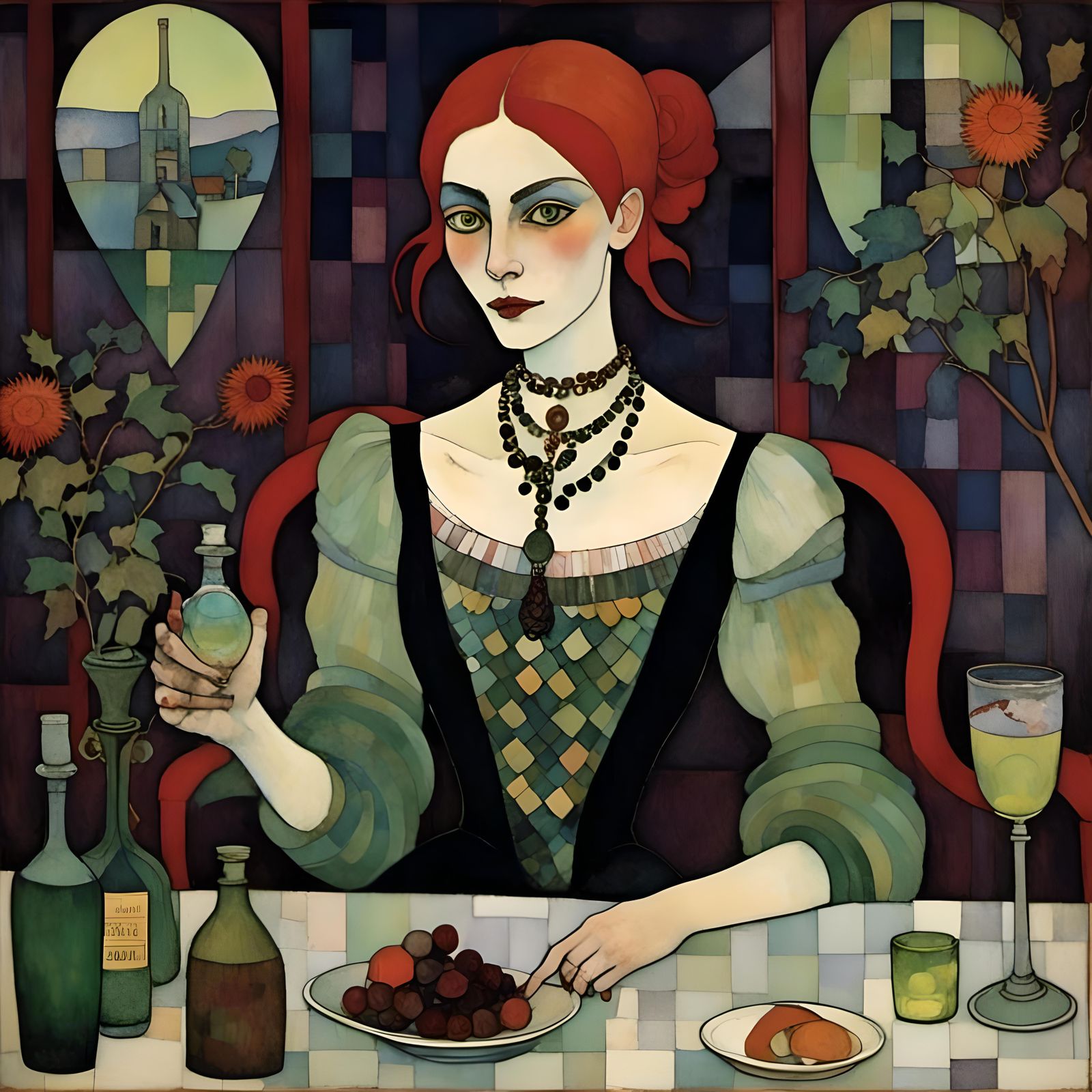 Gothic Vampire Woman with Absinthe