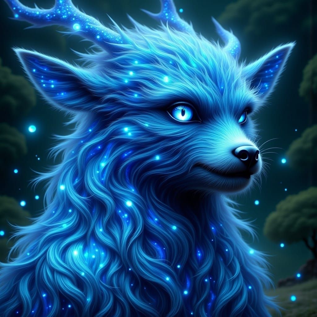 Mystical Deer Goddess in Ethereal Blue Hues