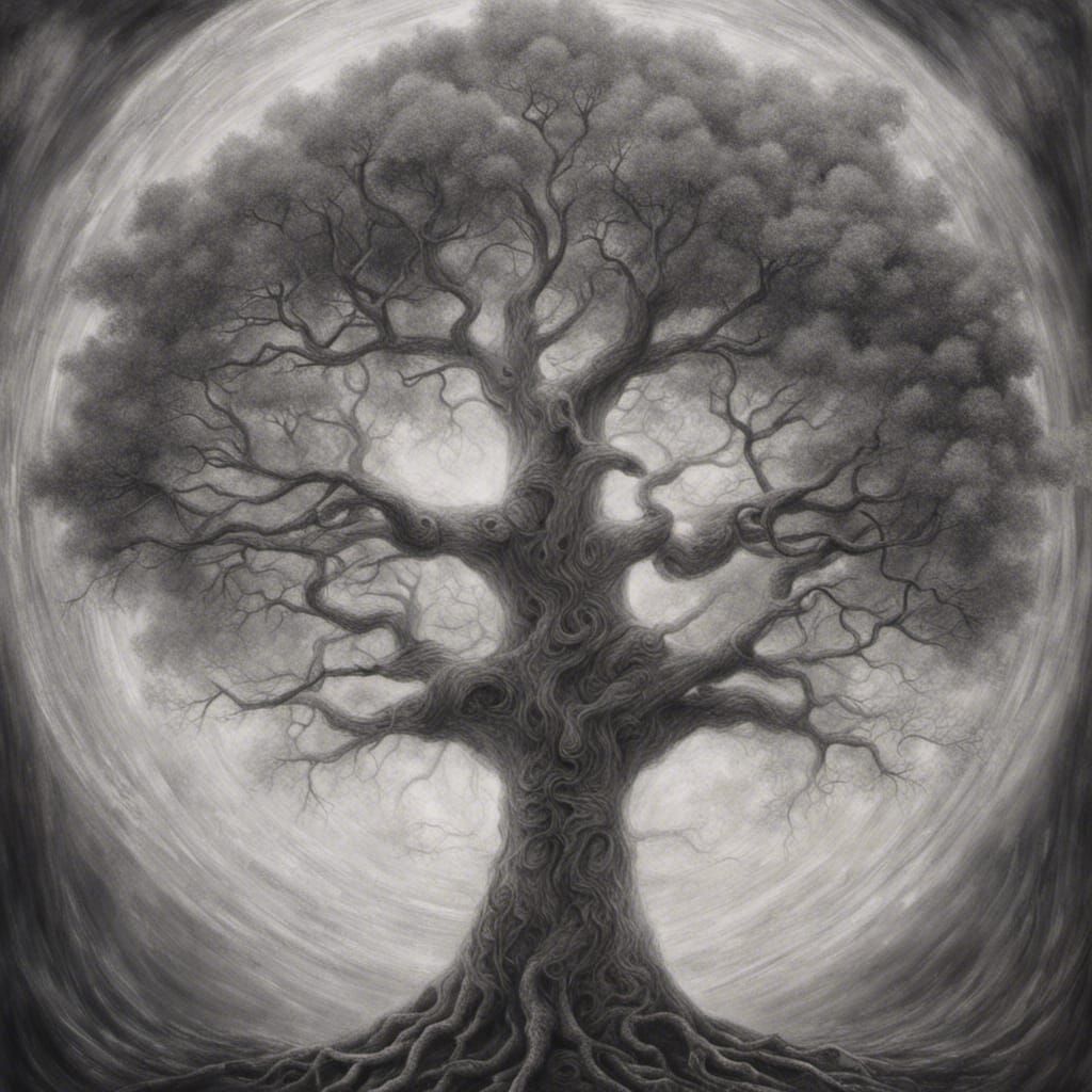 Tree of Life: Hyperdetailed Charcoal Drawing