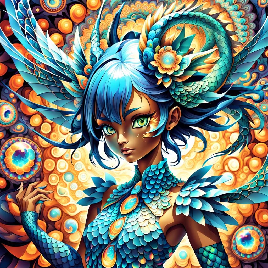 Dragon Girl in Abstract Vector Fractal