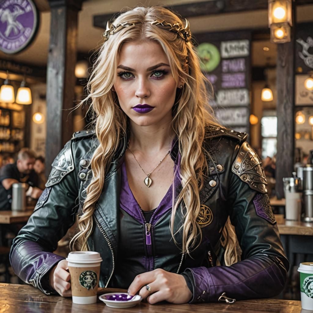 Valkyrie with Viking Features in Café