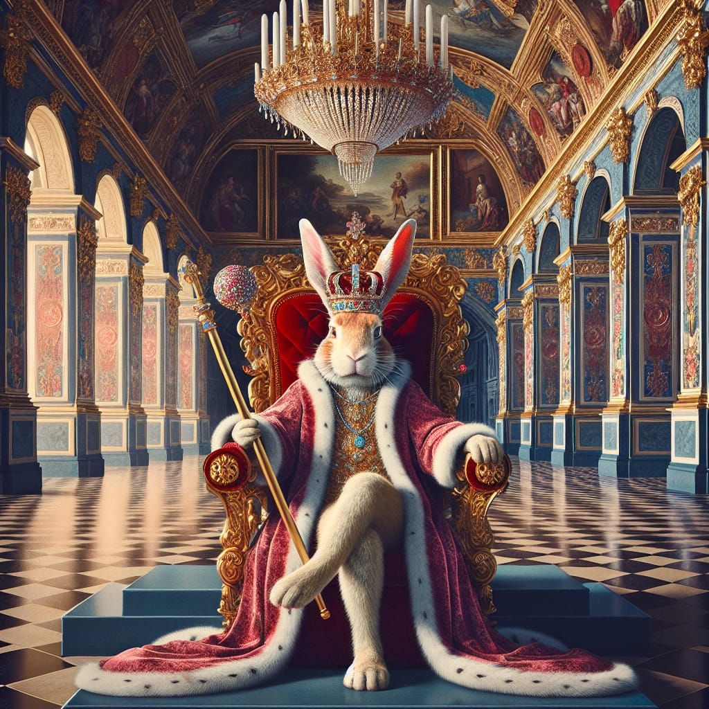 Baroque Rabbit King on Gilded Throne