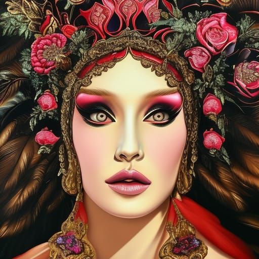 Detailed Surreal Portrait in Baroque Psychedelic Style